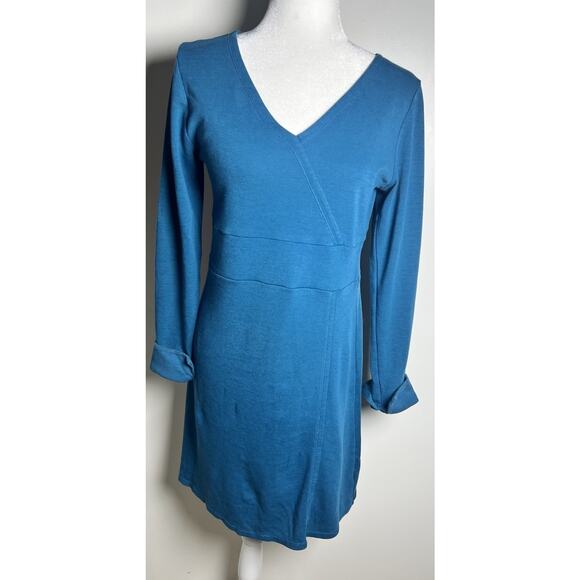 Horny Toad Women’s Size Medium Fit & Flare Jersey Stretchy Teal V-Neck Dress EUC - Picture 1 of 9